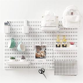 img 4 attached to JoyBHole 33x22 Pegboard Combination Kit and 18 Accessories - Shelf Storage Bins, Hooks, Brackets, Clips - No Drilling Required for Garage, Kitchen, Living Room, Bathroom, Office - White, Pack of 6