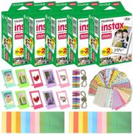 📸 fujifilm instax mini instant film (5 packs, 100 sheets) with 10 plastic desk frames, 20 paper frames, and 60 sticker frames logo