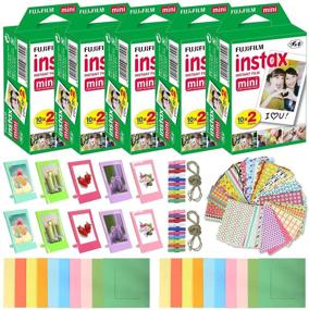 img 4 attached to 📸 Fujifilm Instax Mini Instant Film (5 Packs, 100 Sheets) with 10 Plastic Desk Frames, 20 Paper Frames, and 60 Sticker Frames