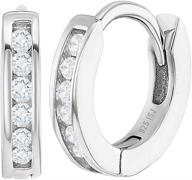 classy and alluring 925 sterling silver small hoop huggie earrings with clear cubic zirconia for girls and young teens - safe for sensitive ears - perfect birthday gift. logo