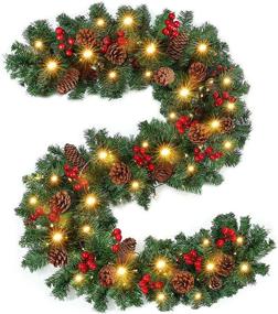 img 4 attached to 🎄 LASPERAL Christmas Garland with Lights, 9FT 100 Lights Pre-lit Christmas Garland with 126 Red Berries and 36 Pine Cones - Battery Operated Xmas Garland Greenery Decoration for Indoor Outdoor Fireplace Holiday