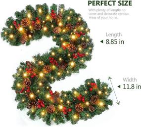 img 1 attached to 🎄 LASPERAL Christmas Garland with Lights, 9FT 100 Lights Pre-lit Christmas Garland with 126 Red Berries and 36 Pine Cones - Battery Operated Xmas Garland Greenery Decoration for Indoor Outdoor Fireplace Holiday