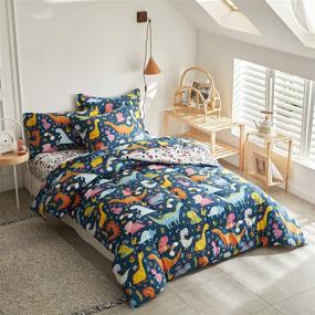 img 4 attached to 🦖 Joyreap Colorful Dinosaur Bed in a Bag - Twin Size Microfiber Comforter Set for Kids Boys and Girls - Navy Design (6-Piece Set: 1 Comforter, 2 Pillow Shams, 1 Flat Sheet, 1 Fitted Sheet, 1 Pillowcase)