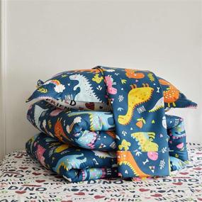 img 1 attached to 🦖 Joyreap Colorful Dinosaur Bed in a Bag - Twin Size Microfiber Comforter Set for Kids Boys and Girls - Navy Design (6-Piece Set: 1 Comforter, 2 Pillow Shams, 1 Flat Sheet, 1 Fitted Sheet, 1 Pillowcase)