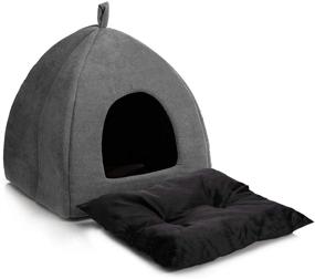 img 2 attached to Hollypet Self-Warming Cat Bed: 2-in-1 Cat Tent Cave for Kittens and Small Dogs - 16 x 16 x 17 inches Triangle Feline House Hut with Washable Cushion, Perfect for Indoor and Outdoor Use