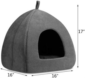 img 3 attached to Hollypet Self-Warming Cat Bed: 2-in-1 Cat Tent Cave for Kittens and Small Dogs - 16 x 16 x 17 inches Triangle Feline House Hut with Washable Cushion, Perfect for Indoor and Outdoor Use