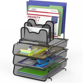 img 4 attached to 📚 SimpleHouseware 3-Pack Stackable Desk File Document Letter Tray with 5 Compartments and Step File Organizer in Black