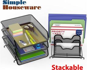 img 2 attached to 📚 SimpleHouseware 3-Pack Stackable Desk File Document Letter Tray with 5 Compartments and Step File Organizer in Black