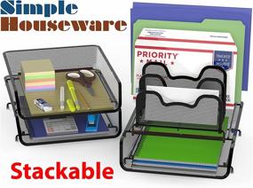 img 3 attached to 📚 SimpleHouseware 3-Pack Stackable Desk File Document Letter Tray with 5 Compartments and Step File Organizer in Black