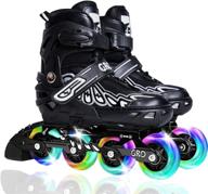 🛼 adjustable size 4 black blue kids inline skates with flashing led light up wheels - summer roller skates for boys, girls, and women - ideal birthday gifts logo