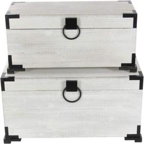 img 3 attached to Deco 79 28/31 Wood Trunk Set - White/Black: Elegant Storage Solution for Home Décor