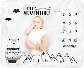 img 4 attached to 🐻 Personalized Baby Monthly Milestone Blanket for Boys - Bear Mountain Newborn Month Blanket, Unisex Neutral Shower Gift, Woodland Nursery Decor, Photography Background Prop with Marker (51''x40'')