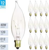 💡 (pack of 12) clear candelabra base (e12) flame tip 120v decorative dimmable chandelier light bulbs (40w) logo