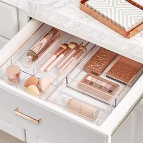 img 2 attached to 💄 mDesign Clear and Rose Gold Makeup Organizer with Storage Bins - Ideal for Bathroom Drawers, Vanity, and Countertop - Perfect for Makeup Brushes, Eyeshadow Palettes, Lipstick, Lip Gloss, Blush, and Concealers - Pack of 3