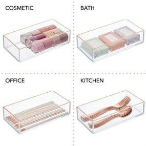 img 1 attached to 💄 mDesign Clear and Rose Gold Makeup Organizer with Storage Bins - Ideal for Bathroom Drawers, Vanity, and Countertop - Perfect for Makeup Brushes, Eyeshadow Palettes, Lipstick, Lip Gloss, Blush, and Concealers - Pack of 3