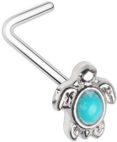 img 2 attached to 🐢 Stylish Amelia Fashion 20 Gauge Turquoise Sea Turtle L-Shape Nose Stud: Hypoallergenic 316L Surgical Steel