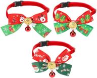 qkurt 3 pack christmas pet collar: festive reindeer christmas 🎄 trees snowflake pattern, bowtie & red bell for cats & small dogs logo