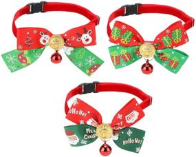 img 4 attached to QKURT 3 Pack Christmas Pet Collar: Festive Reindeer Christmas 🎄 Trees Snowflake Pattern, Bowtie & Red Bell for Cats & Small Dogs