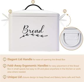 img 3 attached to 🏡 Farmhouse Decor Large White Metal Bread Box with Handles for Kitchen Countertop - Home & Abode