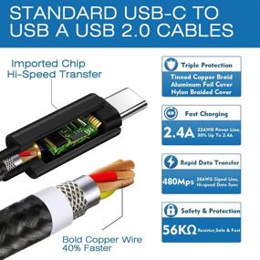 img 2 attached to 🔌 DEEGO USB Type C Cable, 2 Pack Durable Fast Charger Nylon Braided USB C Cable 10Ft 6Ft for Samsung Galaxy S10 S9 S8 Plus Note 9 8, LG V40 G7 G6, Huawei P20 Mate 20, Lumia 950, Black