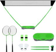 🏸 fbsport portable badminton net set with storage base - easy setup for beach and backyard, folding volleyball and badminton net, includes 2 rackets, 2 shuttlecocks, griptape, and 10x5 ft net - perfect combo set logo