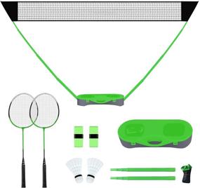 img 4 attached to 🏸 FBSPORT Portable Badminton Net Set with Storage Base - Easy Setup for Beach and Backyard, Folding Volleyball and Badminton Net, Includes 2 Rackets, 2 Shuttlecocks, Griptape, and 10x5 ft Net - Perfect Combo Set