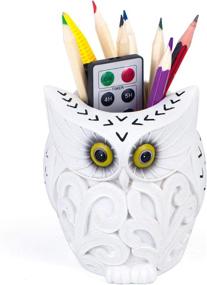 img 4 attached to 🦉 Stylish Owl Pen Holder: COOLBROS Resin Desk Organizer & Decoration