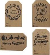 🎁 100 natural kraft gift tags with 4 designs for holiday presents - season's greetings stickers, 2 x 3 inch, total labels logo