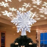 yostyle christmas tree topper lighted with snowflake projector: led rotating snowflake, 3d glitter silver snow topper for tree decorations logo