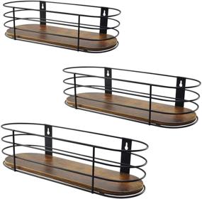 img 4 attached to 🔨 Rustic Wood Oval Floating Wall Shelves Set of 3 - Stylish Wire Frame Hanging Shelf for Bathroom, Bedroom, Kitchen, and Living Room