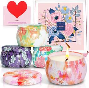 img 4 attached to 🕯️ Scentorini Christmas Candle Gift Set - 4x2.5 oz Soy Wax Handmade Aromatherapy Candles with Blush Peony, Cinnamon Apple, French Lavender, and Cherry Blossom Scents