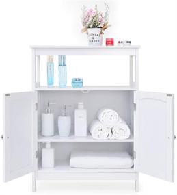 img 2 attached to 🚪 IWELL Bathroom Floor Storage Cabinet: Adjustable Shelf, Free Standing Cupboard for Kitchen and Shoe Storage – 2 Door, White