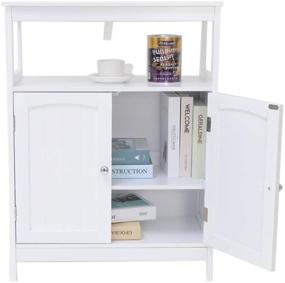 img 1 attached to 🚪 IWELL Bathroom Floor Storage Cabinet: Adjustable Shelf, Free Standing Cupboard for Kitchen and Shoe Storage – 2 Door, White