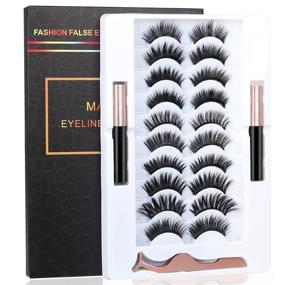 img 4 attached to 👁️ Enhanced BILEYCHA 3D Natural Magnetic Eyelashes Kit: Lightweight Magnetic Eyeliner, Waterproof with No Glue Needed - 10 Pairs Included