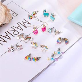 img 3 attached to 🌈 Hypoallergenic Earrings for Girls Kids - Colorful Stud Earrings, Alpaca & Rainbow Unicorn Animal Designs - Cute Earring Jewelry Set Gift for Girls, Kids, and Women