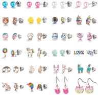 🌈 hypoallergenic earrings for girls kids - colorful stud earrings, alpaca & rainbow unicorn animal designs - cute earring jewelry set gift for girls, kids, and women logo