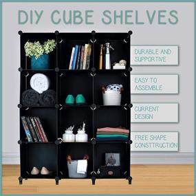 img 2 attached to 📚 Homeries 12-Cube Modular DIY Plastic Closet Organizer Rack – Black, Storage Shelves, Bookshelf, Bookcase for Bedroom, Office, Dorm Room, College, Living Room