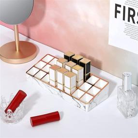 img 2 attached to 💄 Emibele Marble Lipstick Organizer Display Stand - 24 Slots with Gold-stamping Edges | Cosmetics Storage Case for Lipstick, Lip Gloss, Brushes - White Marble