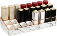 💄 emibele marble lipstick organizer display stand - 24 slots with gold-stamping edges | cosmetics storage case for lipstick, lip gloss, brushes - white marble logo