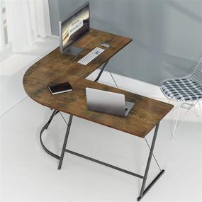 img 3 attached to 🖥️ Modern Rustic Brown L-Shaped Office Desk for Small Spaces - Molblly 51'' Corner Computer Desk with Round Corner, Ideal for Study and Gaming