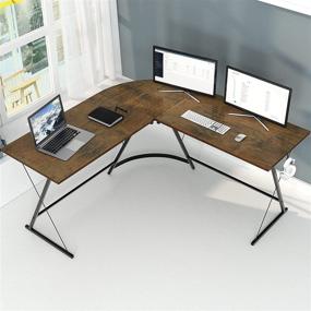 img 4 attached to 🖥️ Modern Rustic Brown L-Shaped Office Desk for Small Spaces - Molblly 51'' Corner Computer Desk with Round Corner, Ideal for Study and Gaming