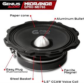 img 1 attached to 🚗 Повысьте качество звука в вашем автомобиле с помощью колонок Genius Audio GPRO-M0765 6.5" в диаметре - 300 Вт максимальной мощности, 150 Вт постоянной мощности, с разъемом Push Connector, алюминиевым дизайном в форме пули, ферритовым магнитом, сопротивлением 4 Ом и усиленным бумажным конусом - (1 колонка)