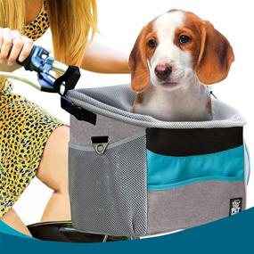 img 4 attached to Grey/Blue Pet Carrier Bicycle Basket Bag for Dogs and Cats - Adjustable Size, Comfy Shoulder Strap, Removable Inner Pad, Side Pockets