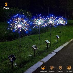 img 3 attached to 🌞 Enhance Your Outdoor Spaces with DenicMic Solar Firework Lights: 200 LED Solar Powered Garden Decorative Lights in 8 Modes, Waterproof & Multicolor Design - Perfect for Patio, Yard, Path, Lawn, Holiday Party, Christmas - 2 Pack