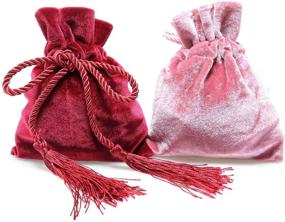 img 1 attached to Velvet Jewellery Drawstring Pouch Set with Tassels - Magic&amp;shell Tarot Rune Bag 4PCS, Ideal for Wedding Party, Christmas in Pink and Wine