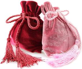 img 3 attached to Velvet Jewellery Drawstring Pouch Set with Tassels - Magic&amp;shell Tarot Rune Bag 4PCS, Ideal for Wedding Party, Christmas in Pink and Wine