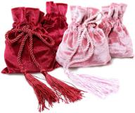 velvet jewellery drawstring pouch set with tassels - magic&amp;shell tarot rune bag 4pcs, ideal for wedding party, christmas in pink and wine logo