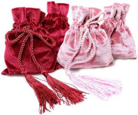 img 4 attached to Velvet Jewellery Drawstring Pouch Set with Tassels - Magic&amp;shell Tarot Rune Bag 4PCS, Ideal for Wedding Party, Christmas in Pink and Wine