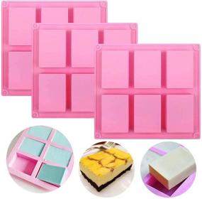 img 4 attached to Set of 3 Silicone Soap Molds with 6 Cavities - DIY Handmade Soap Moulds for Baking Cake, Biscuit Chocolate, Homemade Craft, Ice Cube Tray - Pink