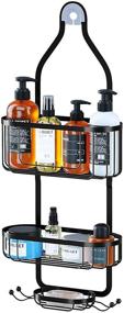 img 3 attached to 🛁 Kadolina Bathroom Hanging Shower Organizer: Overhead Caddy Basket with Hooks for Razor and Sponge, Rustproof Stainless Steel, Black - Ultimate Shower Storage Solution